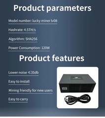 Lucky Miner LV08 BTC Bitcoin Crypto Miner Solo Lottery Miner 4.5Th/s US Plug 120