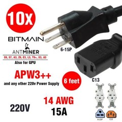 10 x HEAVY DUTY Power Cord 220-250v UL 14 AWG 6-15P (6FT) Works for BITMAIN ANT