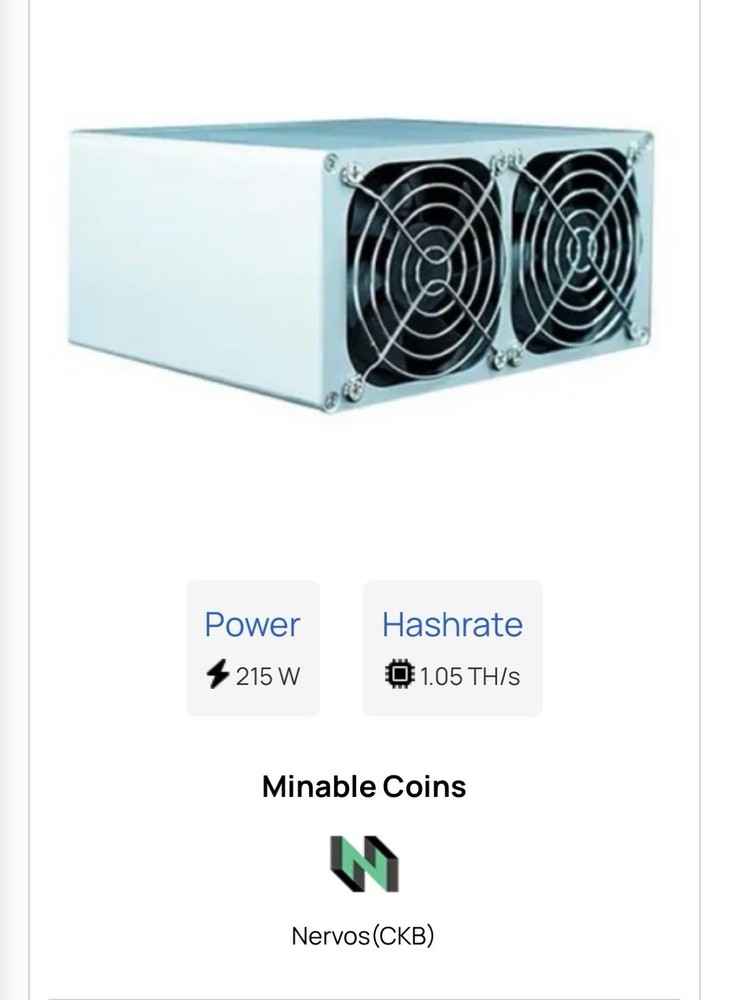 ASIC Mining Hardware for Nervos (CKB) Virtual Currency, 1.05 TH/s 1050 GH/s 215W