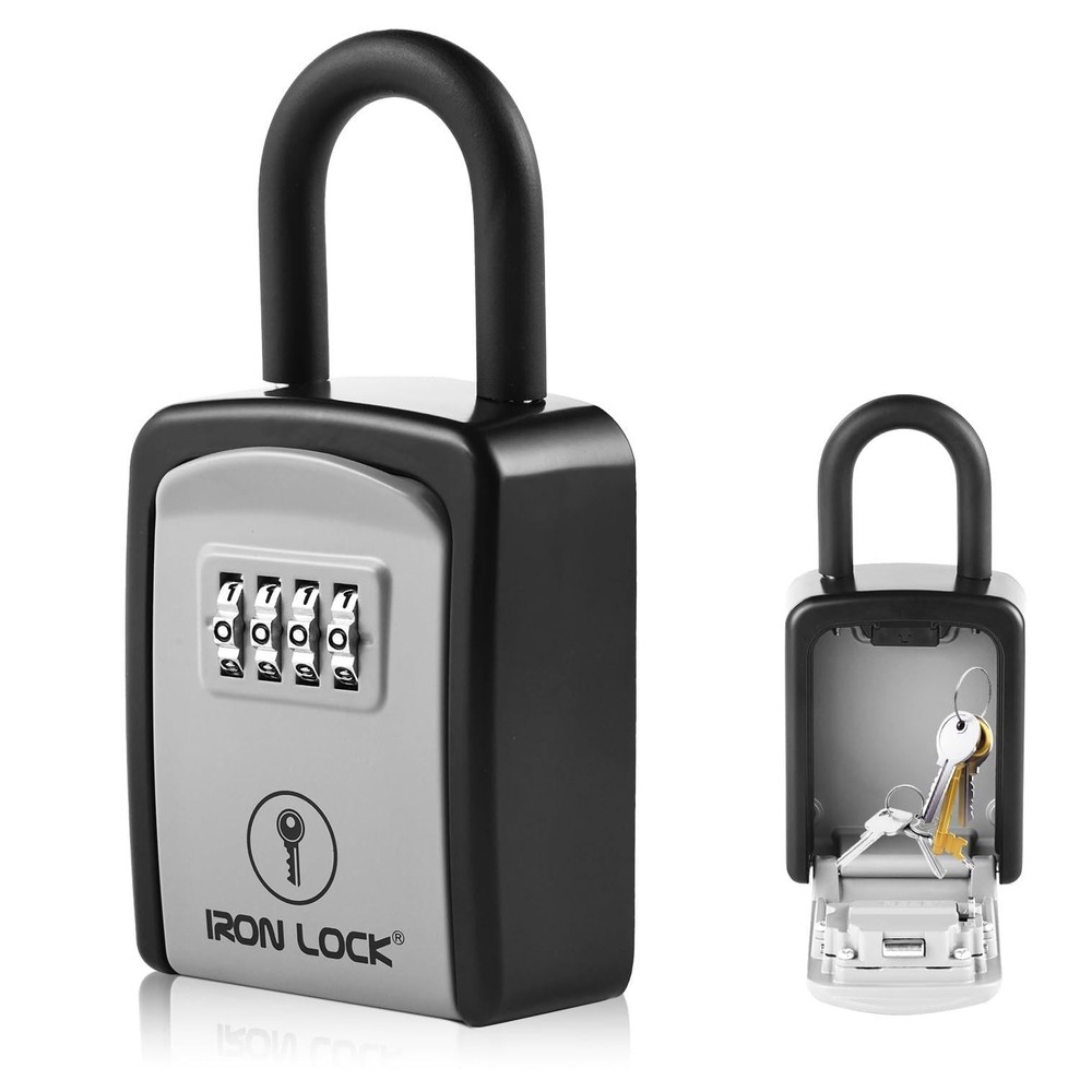 Iron Lock® Key Lock Box Portable with U-Shackle – Small Small, Grey