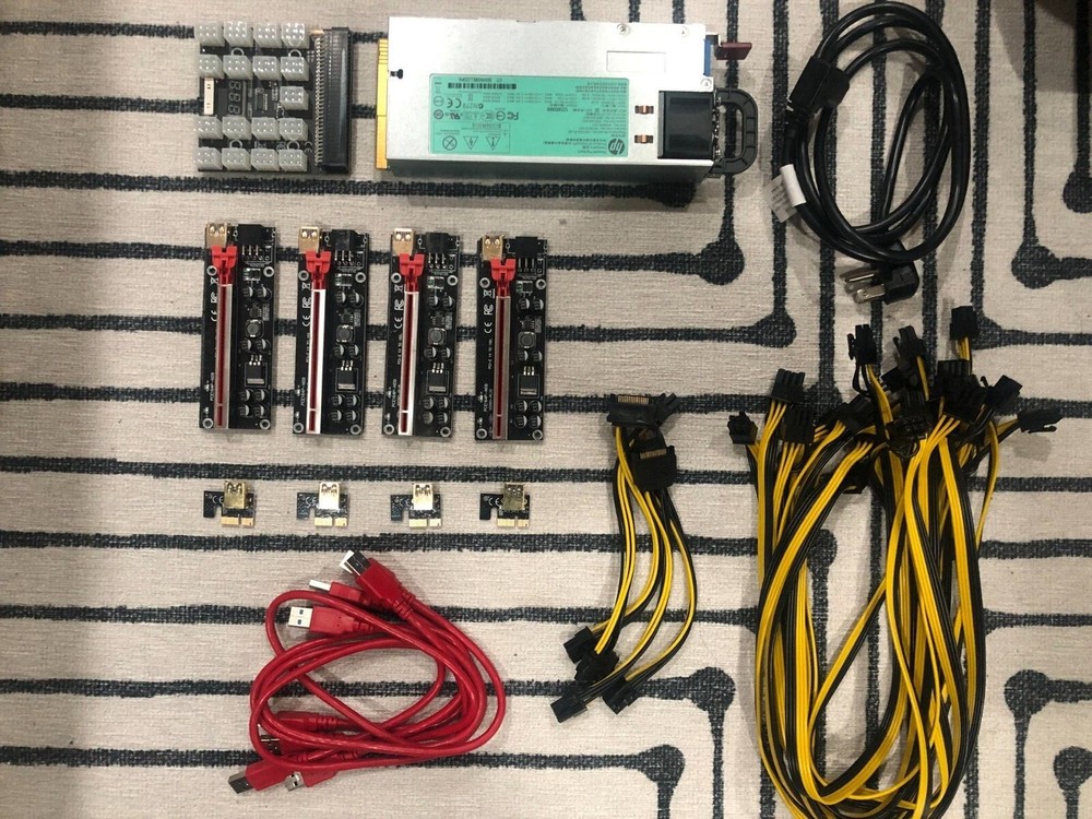 HP 1200W Power Supply / Breakout Board / Riser Card PCI Express / Crypto Mining