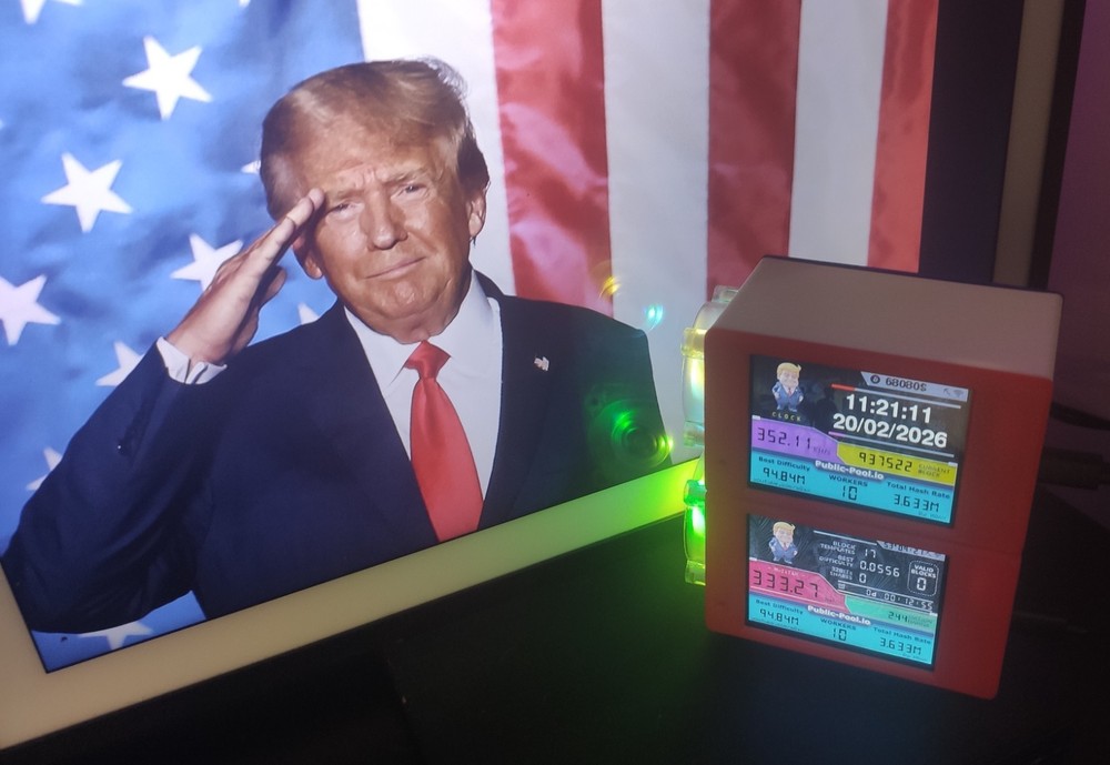 Dual RGB Donald Trump Nerd Miner — Solo Crypto Miner 2 x350+kh/s 2.8″ Screens