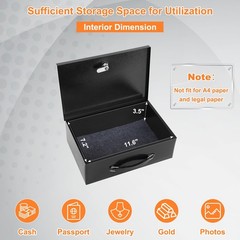 KYODOLED Fireproof Document Box with Key Lock, Small Lock Boxes Medium, Black