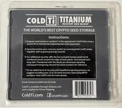ColdTi Titanium Cryptocurrency Recovery Seed Backup-2 ColdTi plates w/screws+
