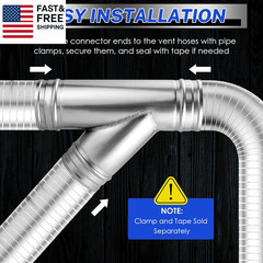 4 Inch 3 Way Duct Splitter, 45°Metal Hose Connector 4 Inch Duct Connector for