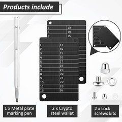 Hotop 2 Pcs Crypto Wallets and 1 Metal Plate Marking Pen, Black