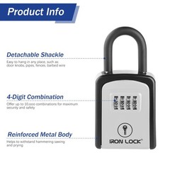 Iron Lock® Key Lock Box Portable with U-Shackle – Small Small, Grey