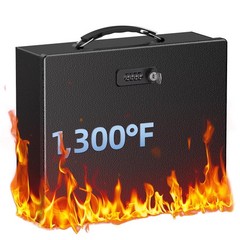 Uniclife Fireproof Document Box with Combination & Key Large, Combo Lock