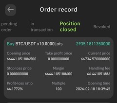 Bitcoin BTC/USDT Trading Order Records with Margin, Multiple, Opening Times
