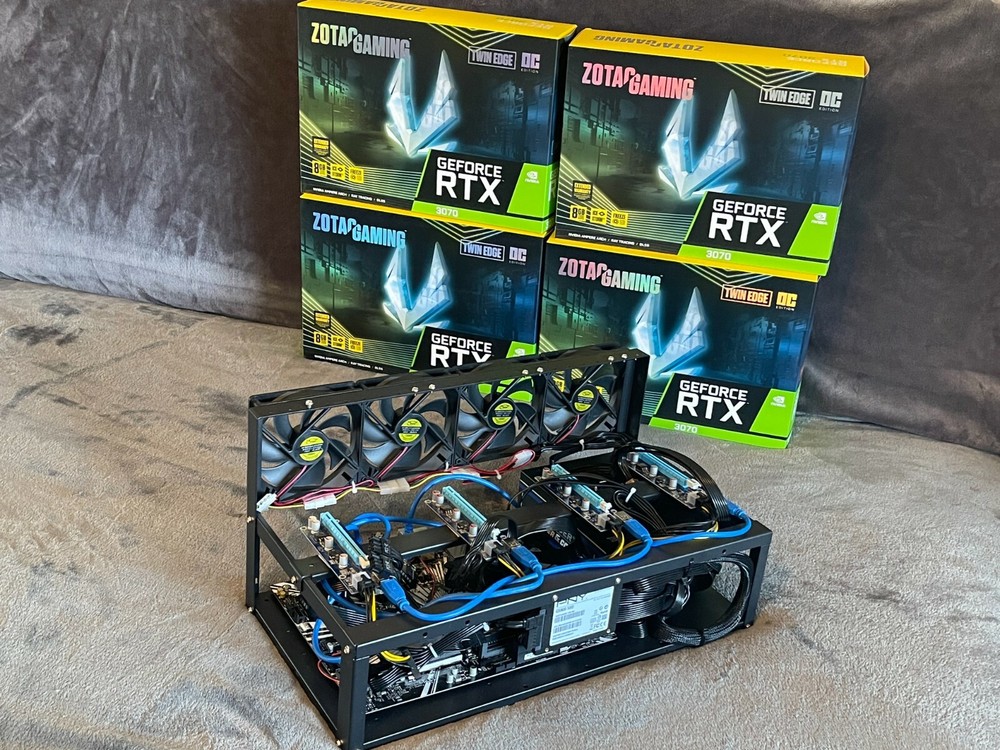 Full Crypto Mining Rig, Crypto MINER with (4) Zotac RTX 3070 GPUs NON-LHR