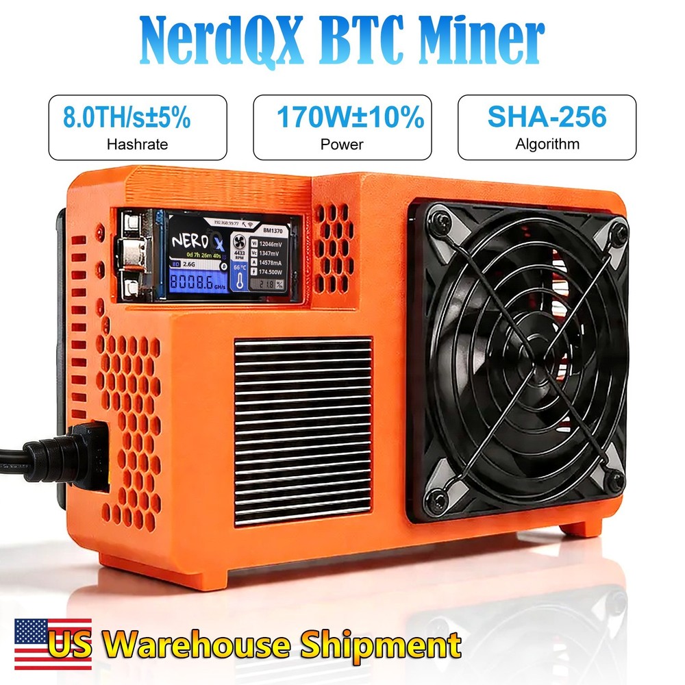 NerdQX 8TH/s Bitcoin Miner 170W Low Noise Open Source ASIC BTC Solo Mining Rig