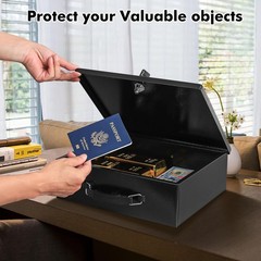 KYODOLED Fireproof Document Box with Key Lock, Small Lock Boxes Medium, Black