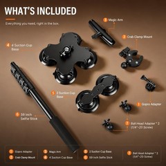 Dual & Quad Suction Cup Car Mount Kit for Insta360 X5 X4 X3, 360 Camera Car Moun