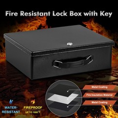 KYODOLED Fireproof Document Box with Key Lock, Small Lock Boxes Medium, Black