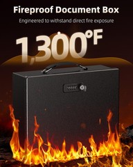 Uniclife Fireproof Document Box with Combination & Key Large, Combo Lock