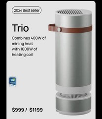 Heatbit Trio Mini Home Space Heater that Mines Bitcoin BTC 10TH/s